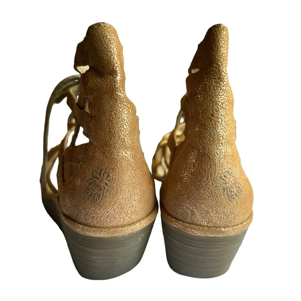 Fly London Yake Rose Gold Platform Sandal Size 38